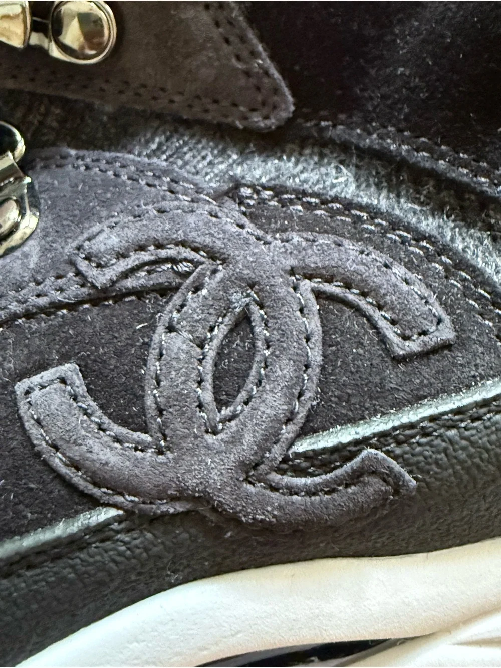 CHANEL NEW women’s  Black Suede Lace-Up Knit Cuff Boots new never worn